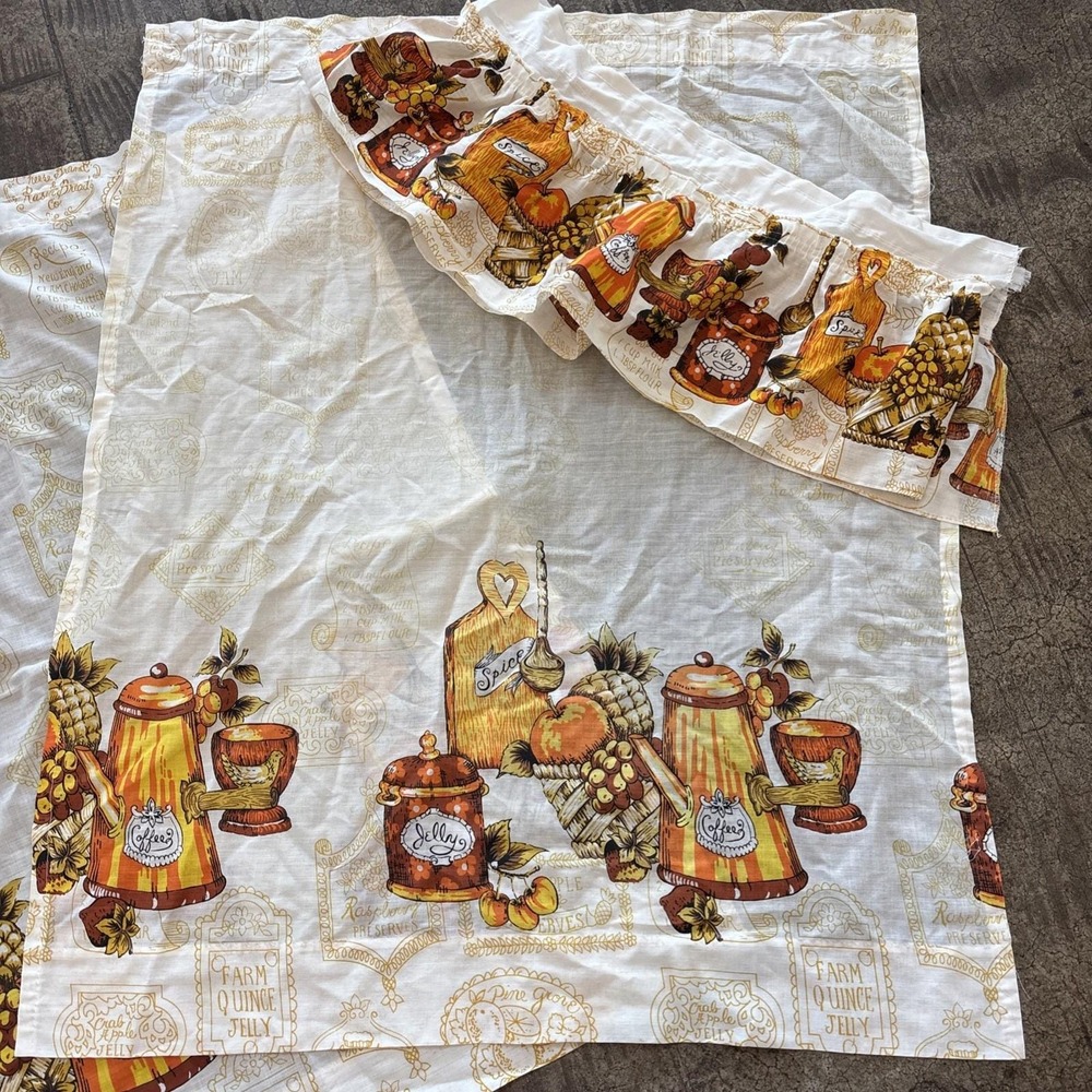Vintage Kitchen Curtains Two Panels With Valance